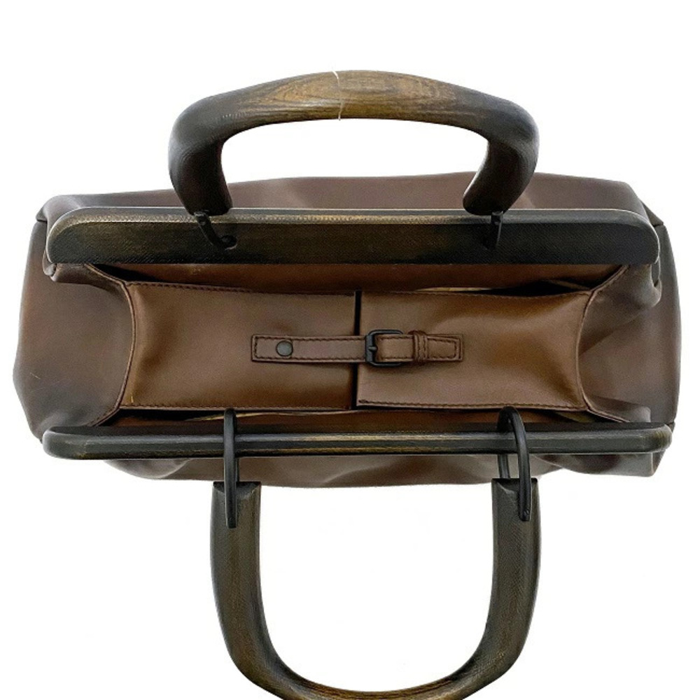Gucci Handbag Brown Leather Wood Boston Bag Belt Closure Logo - Picture 6 of 10